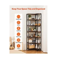 Slickblue L Shaped Corner Bookshelf with 7 Tier Storage Shelves, Tall Display Rack for Living Room