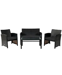 Gouun 4 Piece Outdoor Patio Rattan Furniture Set, Loveseat, 2 Chairs and Glass Coffee Table