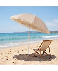 Gouun 7 feet Patio Umbrella with Fringe Boho Tassel Trim and Push-Button Tilt