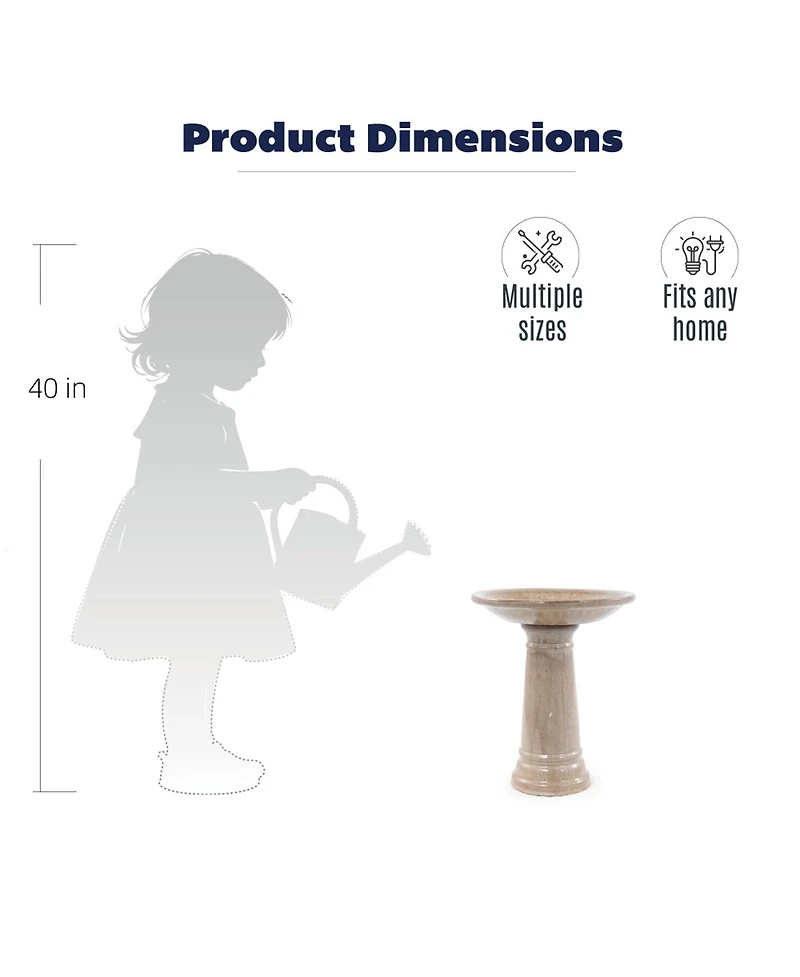Yobtop Ceramic Bird Bath Outdoor - 12.4" Diameter Pedestal Birdbath, Backyard Patio Yard Wild Bird Water Feeder Decor