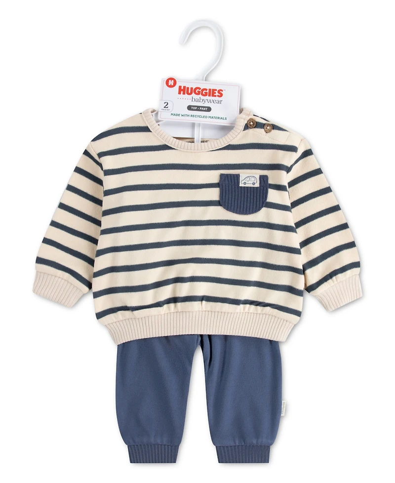 Huggies Baby Boys' Striped Long-Sleeve Top and Pants, 2-Piece Set