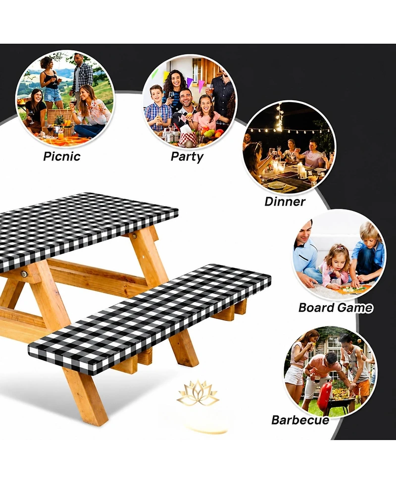 Piscifun Fitted Picnic Table And Bench Covers Waterproof Windproof Elastic Edges For Outdoor Camping