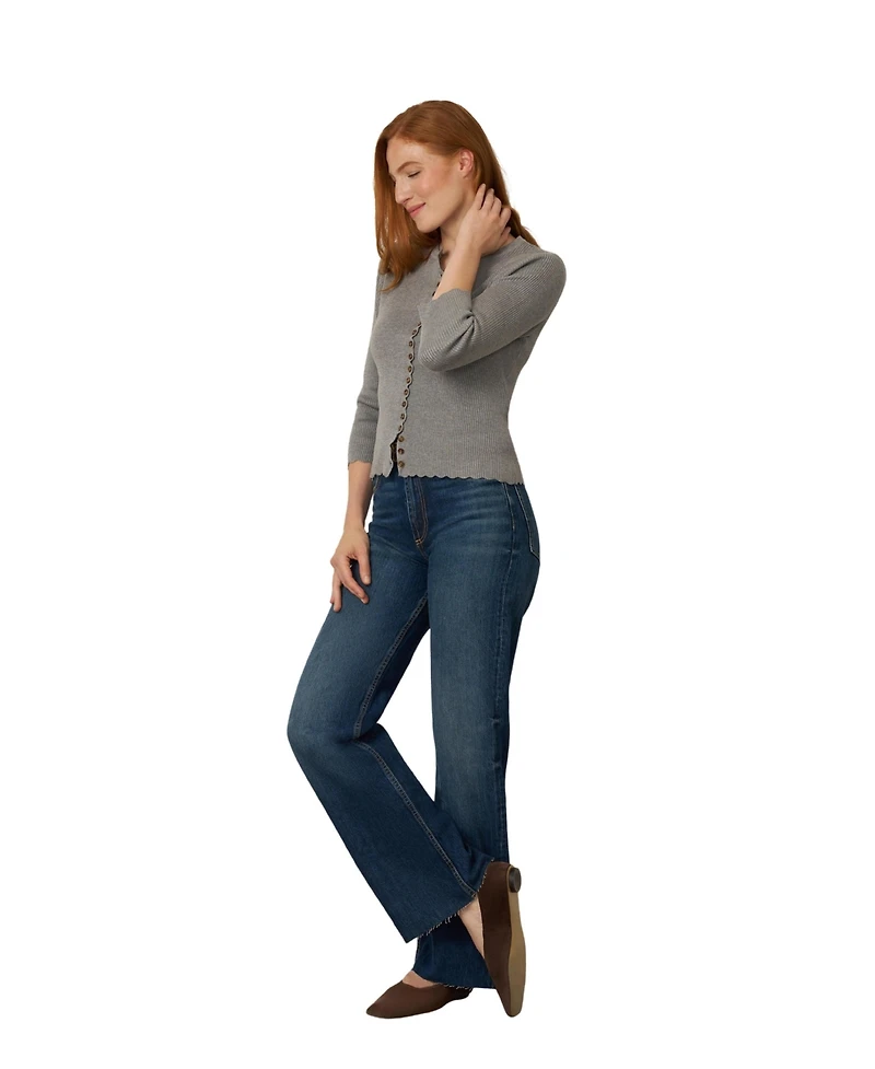 Cable & Gauge Women's Scalloped Rib Trim Cardigan