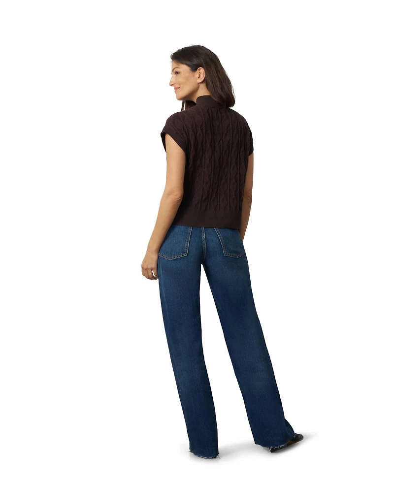 Cable & Gauge Women's Leaf Sleeveless Mock Neck Sweater