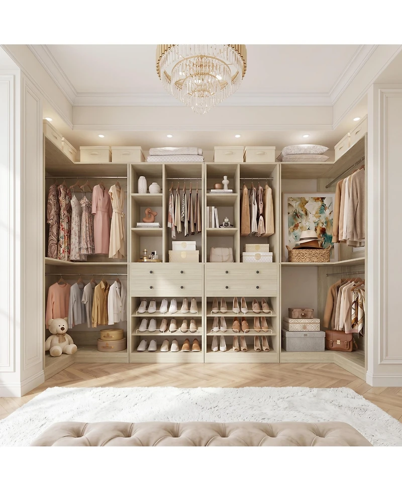 Aheaplus Corner Closet Organizer System Set with 2 Drawers and 3 Hanging Rods