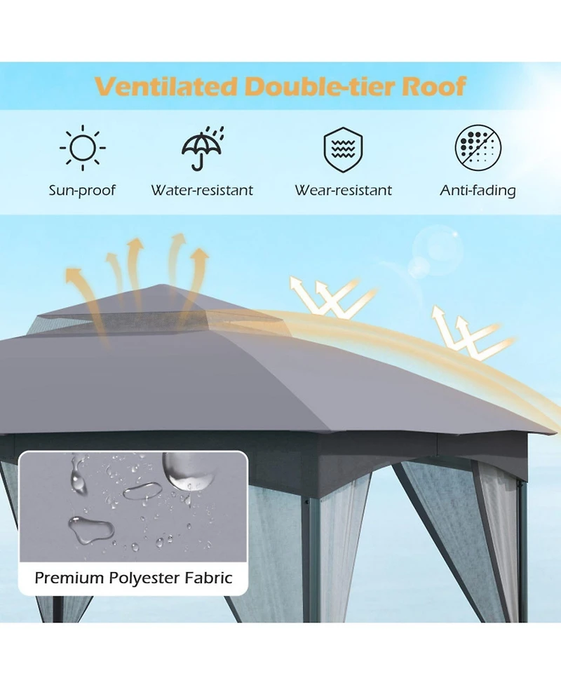Sugift 10 X 10 Feet Heavy-Duty Patio Gazebo with Netting Walls and 4 Sandbags