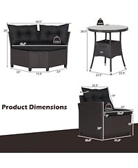 Gouun 4 Piece Outdoor Rattan Conversation Set with Round Glass Coffee Table and 3 Connected Sofas