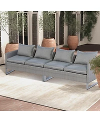 Gouun 2-Piece Outdoor Pe Wicker Patio Sofa Conversation Set with Cushions and Sofa Clips, 52 in Wide