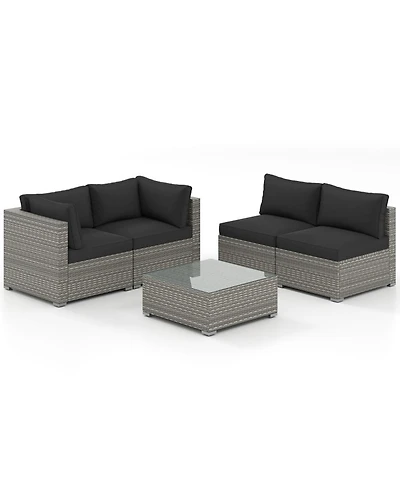 Gouun 5-Piece Outdoor Pe Rattan Patio Sectional Conversation Set with Tempered Glass Coffee Table