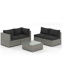 Gouun 5-Piece Outdoor Pe Rattan Patio Sectional Conversation Set with Tempered Glass Coffee Table
