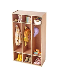 Sugift 3-Section Kids Wooden Coat Locker Cubby Organizer with 6 Hooks and Non-Slip Mat