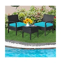 Boyel Living 3 Pieces Outdoor Rattan Patio Conversation Set with Seat Cushions