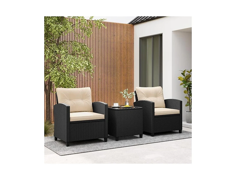 Boyel Living 3 Pieces Patio Furniture Set with Tempered Glass Coffee Table