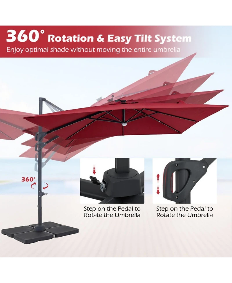 Gouun 10 feet Cantilever Offset Patio Umbrella with Solar Led Lights