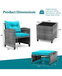 Gouun 5-Piece Patio Rattan Furniture Set with 2 Ottomans and Tempered Glass Table