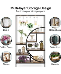 Tribesigns 7-Tier 70.9" Half Moon Shaped Plant Stand with Hanging Hooks