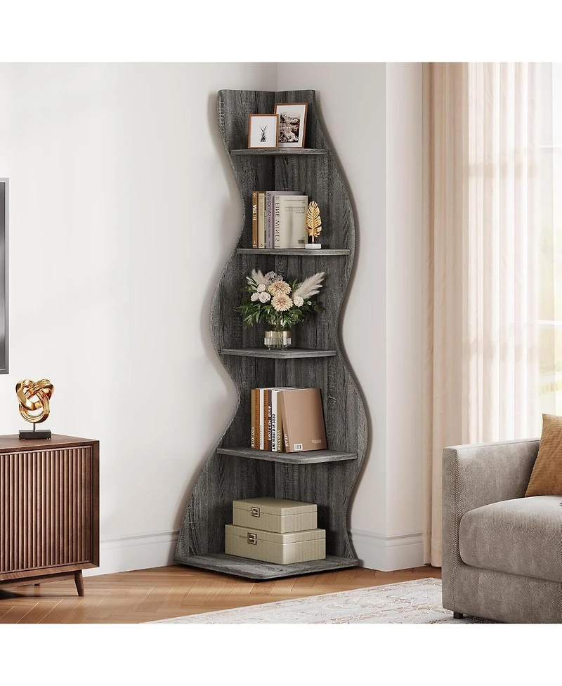 Tribesigns 5-Tier Wavy Corner Bookshelf with Curved Design