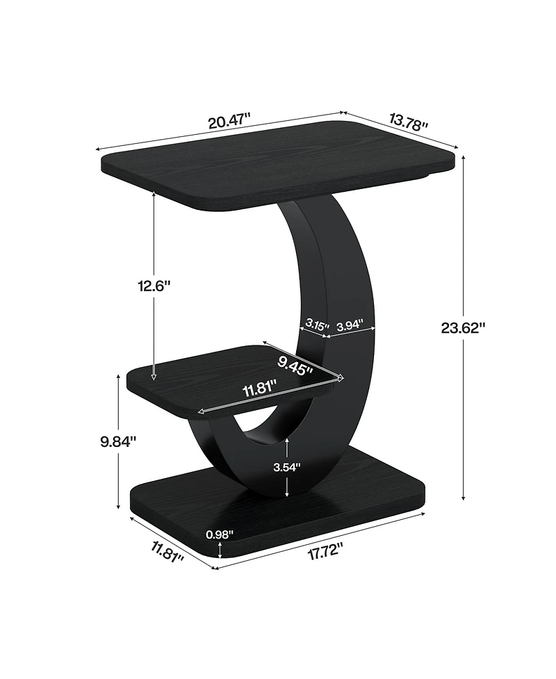 Tribesigns Side Table Set of 2, 2-Tier Narrow End Table, Industrial Wooden with Metal Arc-Shaped Frame