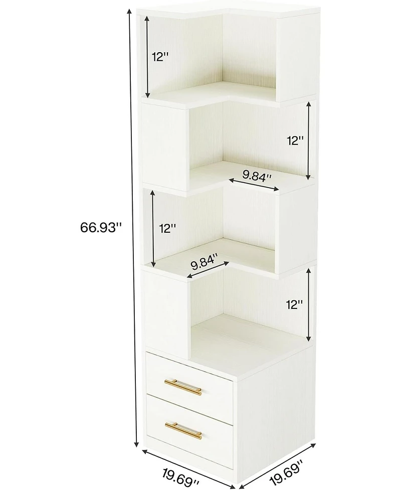 Tribesigns 5-Tier Corner Bookshelf with 2 Drawers