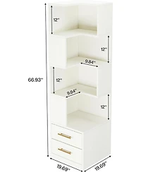Tribesigns 5-Tier Corner Bookshelf with 2 Drawers