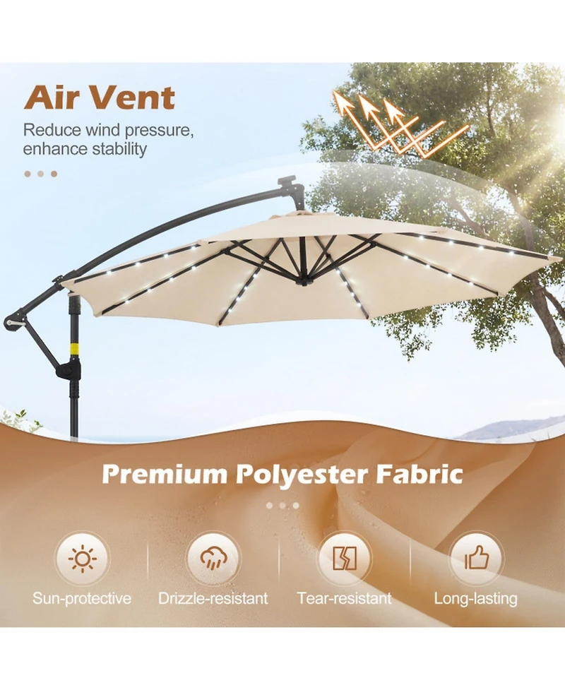 Gouun 10 Feet Solar Led Offset Cantilever Market Umbrella