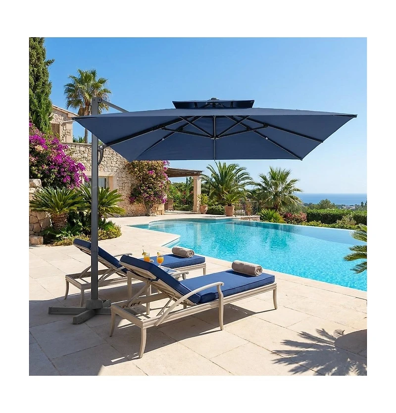 Gouun 10 Feet Cantilever Patio Umbrella with 360 Rotation and 8 Ribs