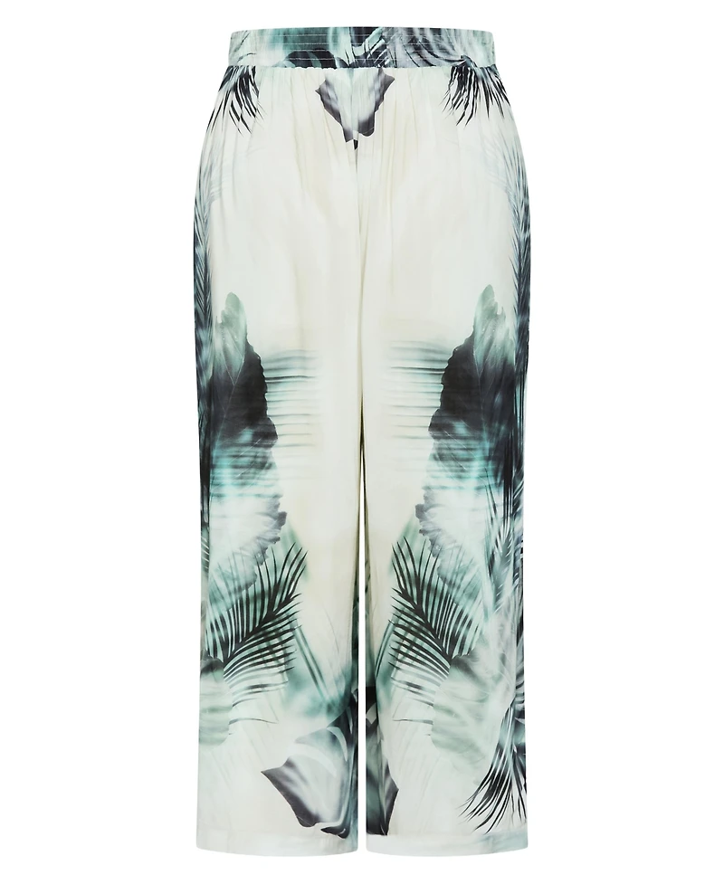 City Chic Plus Piper Palm Print Wide Leg Pant