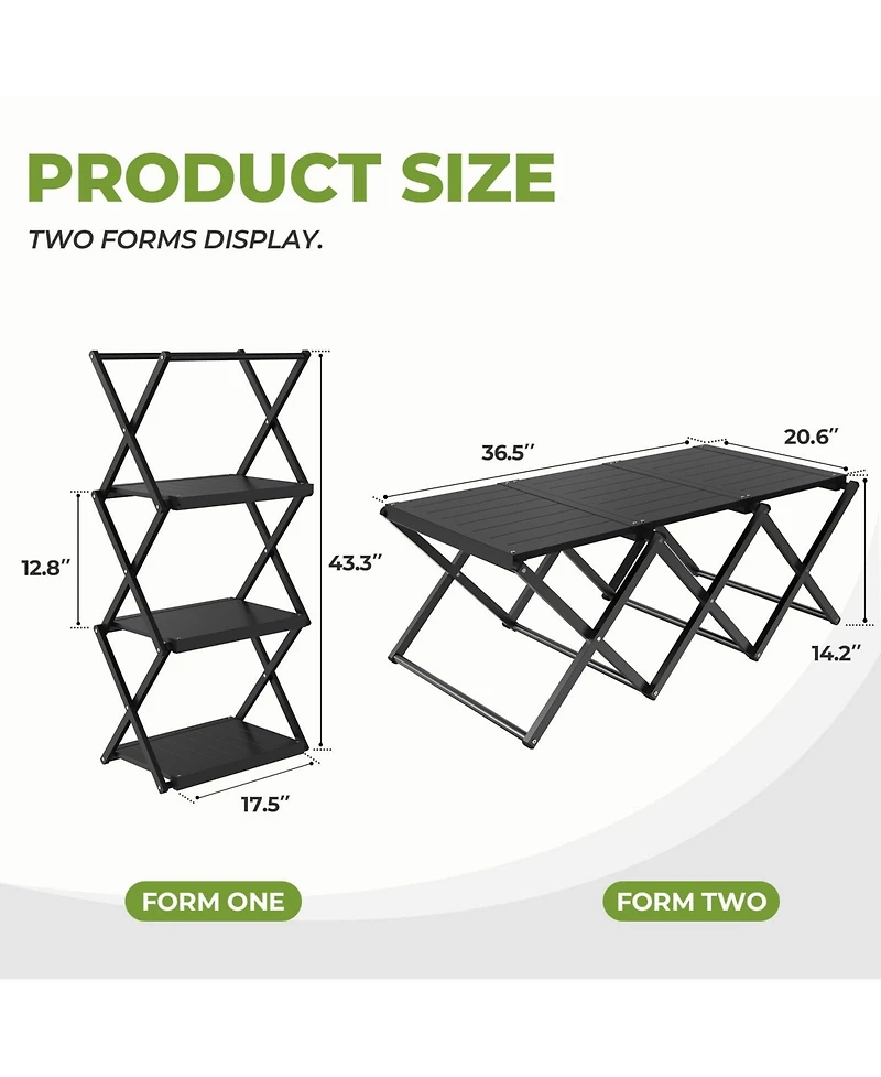 Piscifun 2-in-1 Folding Camping Set 3 Tier Storage Rack Heavy Duty Portable Outdoor Gear