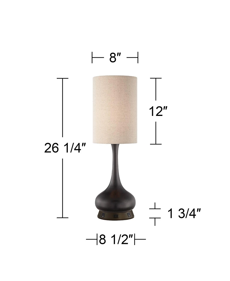 360 Lighting Modern Table Lamp with Usb and Ac Power Outlet Workstation Charging Base 24.5" High Droplet Living Room Desk Office
