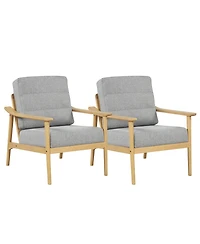 Gymax 2 Piece Modern Accent Chair Upholstered Leisure Armchair with Rubber Wood Armrests and Legs