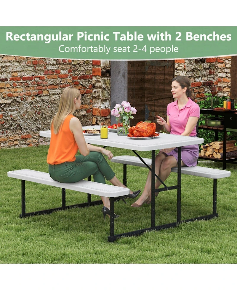 Gouun Outdoor Hdpe Picnic Table and Bench Set for 2-4 People with Umbrella Hole