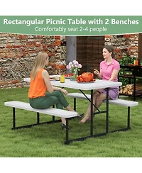 Gouun Outdoor Hdpe Picnic Table and Bench Set for 2-4 People with Umbrella Hole