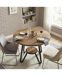 Tribesigns 31.5" Round Dining Table for 2-4: Compact wood table with double shelves. Farmhouse kitchen table for dining room, small space