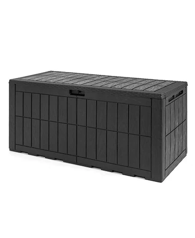 Gouun 120 Gal Outdoor Deck Box with Lid Handles and Bench Seating for 3 Adults