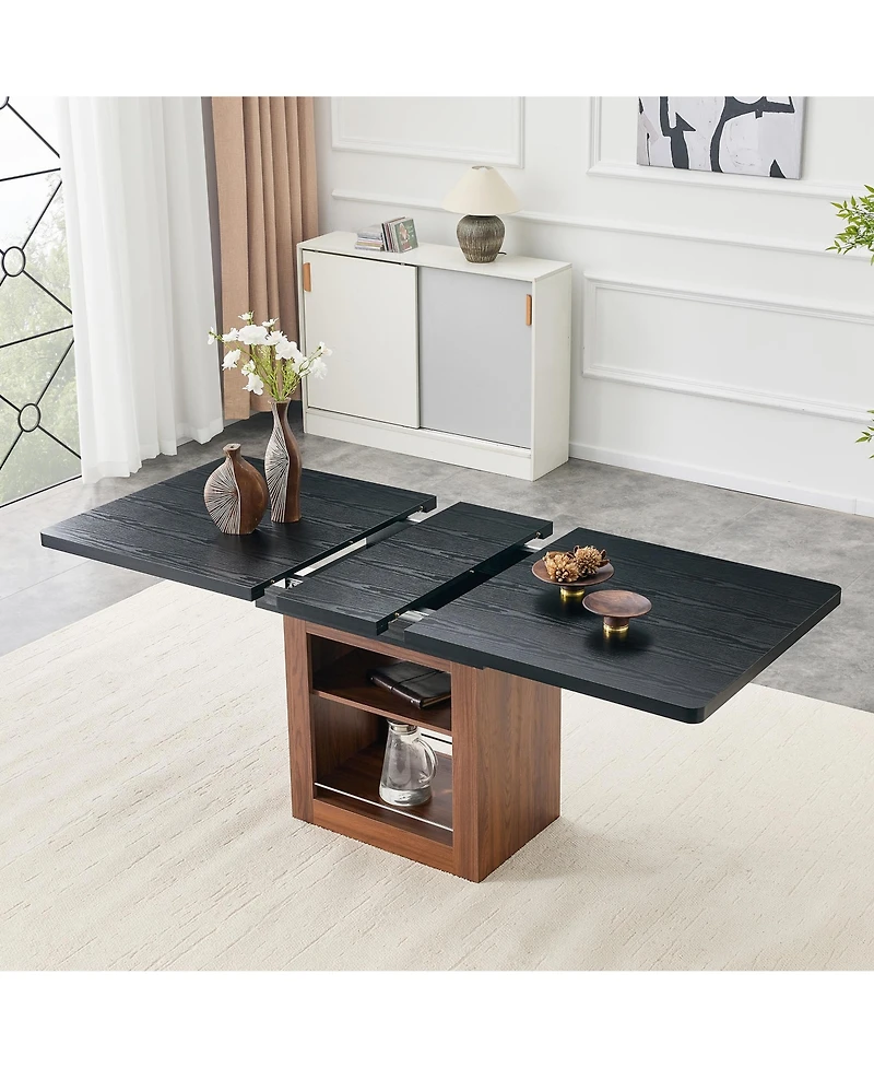 Clihome Extendable Dining Table with Storage, 59" to 71" Mdf Wood Seats 4-8