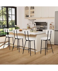 homfan Modern Upholstered Stools Set of 4, Round Padded Seats, Black Metal Legs, Curved Back and Footrest, for Kitchen Island, Dining Room and Cafe