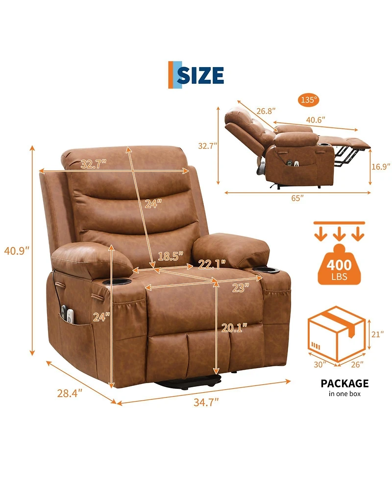 homfan Power Lift Recliner, Oversized Electric Recliners Elderly Heat Massage, Home Theater 2 Cup Holders, Reclining Single Sofa Chair Living Room