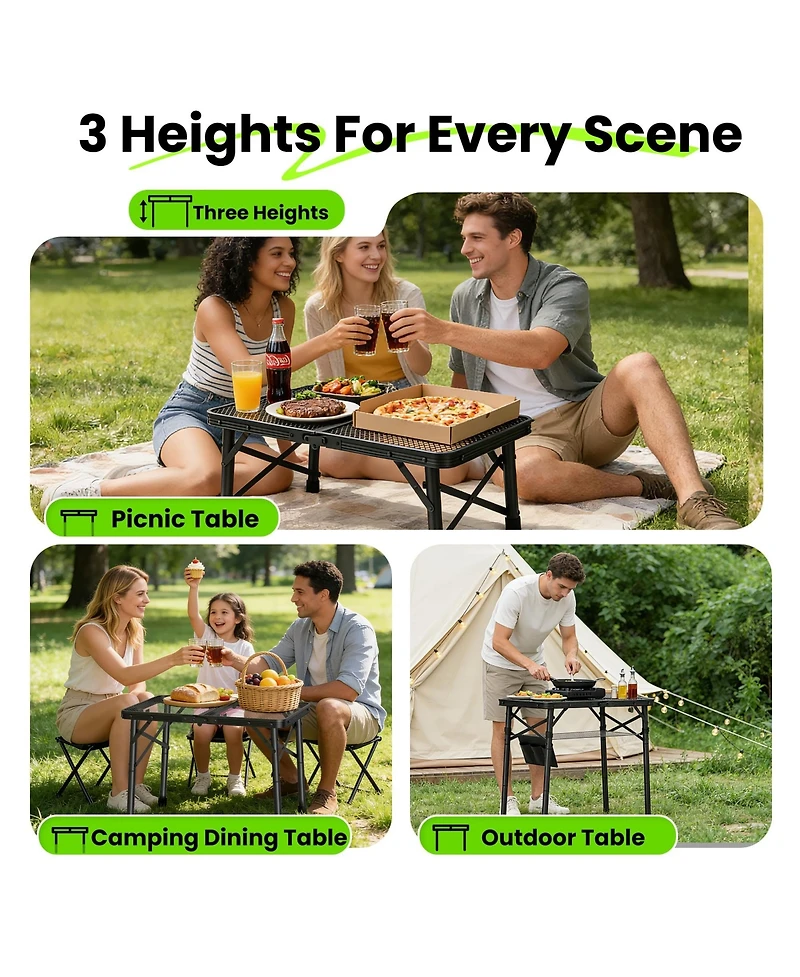 Piscifun Adjustable Height Folding Camping Table Portable Grill Prep Station With Mesh Storage