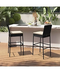 Gouun Set of 4 Outdoor Pe Wicker Patio Bar Stools with Backrest, Footrest and Seat Cushions