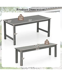 Gouun 3 Piece Outdoor Patio Dining Set with 67 in Hdpe Table and 2 Backless Benches, Umbrella Hole