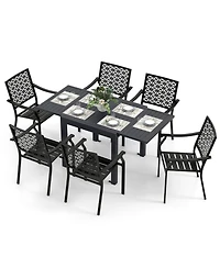 Gouun 7 Piece Aluminum Patio Dining Set with Expandable 63 in Slatted Table and 6 Stackable Chairs