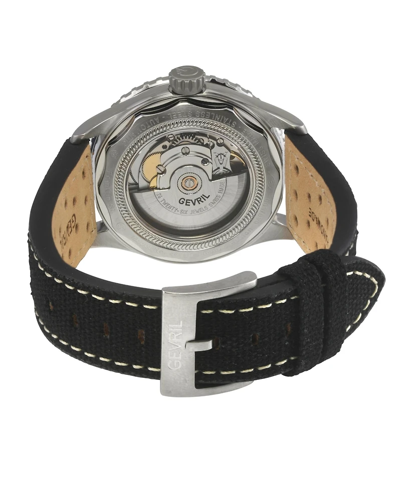 Gevril Men's Swiss Made Franklin Swiss Automatic Italian Leather with canvas Strap Watch