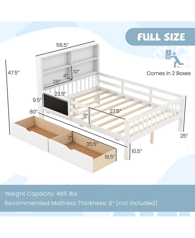 Costway Bed Frame with 2 Drawers Bookcase board Full-length