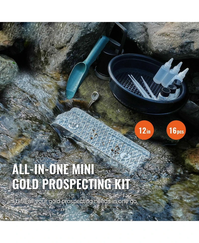 Hongge 16-Piece Gold Panning Kit with 12 in Aluminum Mini Sluice Box Classifier Screen and Backpack