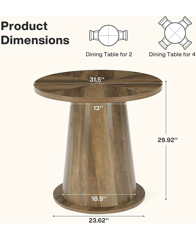 Tribesigns Small Round Dining Table for 2-4 People, 31.5" Wooden Kitchen Table with Thickened Tabletop, Mid-Century Modern Dinner Table