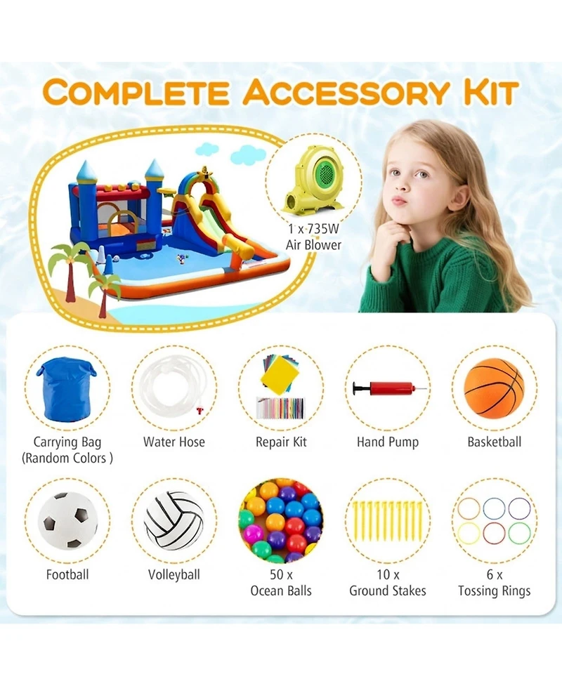 Hongge 193" x 142" x 83" Water Slide Bounce House with Climbing Wall, Supports 4 Children, Ages 3-12