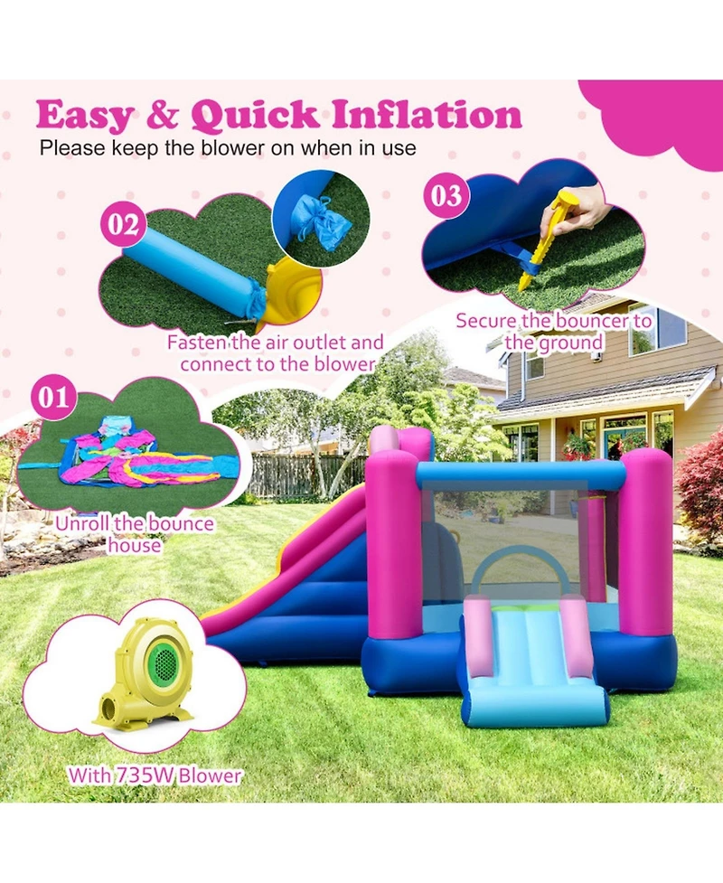 Hongge Inflatable Bounce House with Dual Slides and Basketball Hoop, 179" x 133" x 79", Ages 3-12