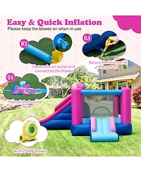 Hongge Inflatable Bounce House with Dual Slides and Basketball Hoop, 179" x 133" x 79", Ages 3-12
