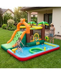 Hongge Tiger Inflatable Water Park Bounce House with Obstacle Course and Double Slides, 2 Blowers, Ages 3-12
