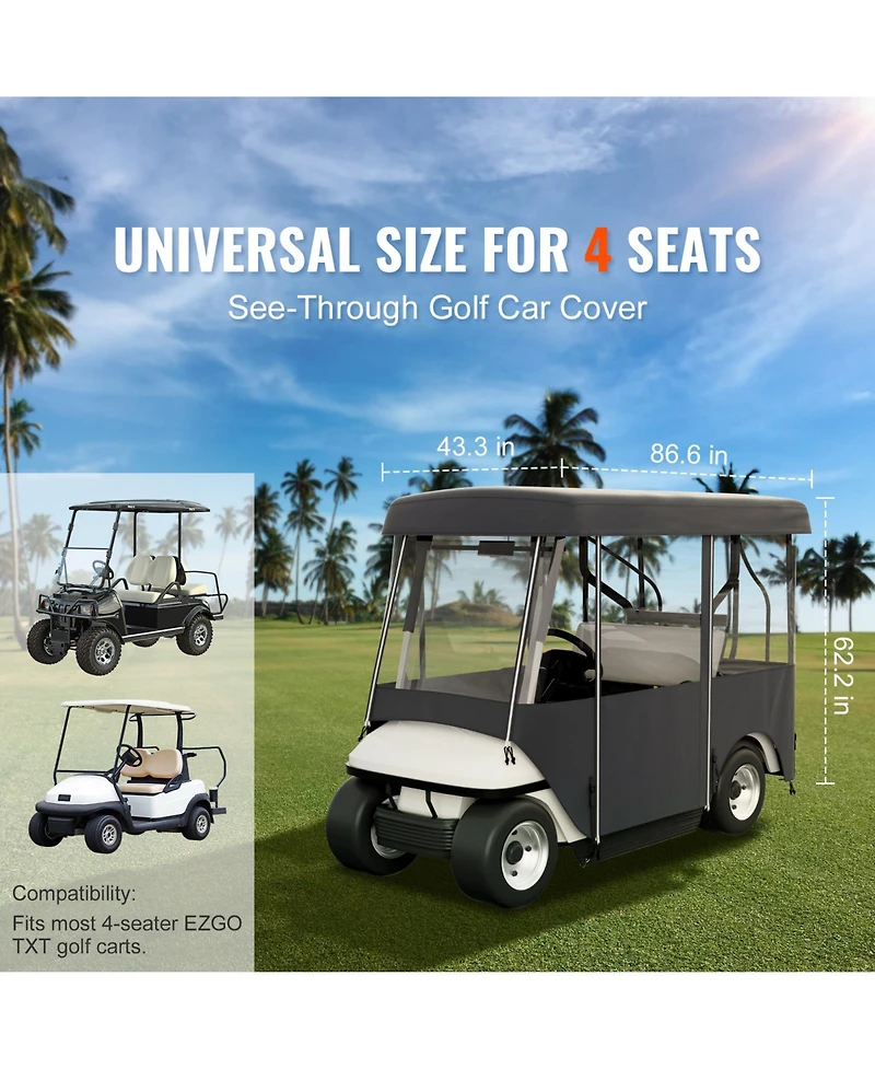 Hongge 4-Person Golf Cart Driving Enclosure 86 in with Transparent Windows for Ezgo Club Car and Yamaha